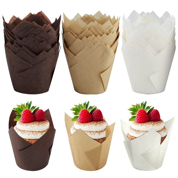 Muffin Moulds, 150 Pieces Tulip Baking Cups Muffin Baking Liner Holder Cupcake Wrapper Muffin Baking Cups Made of Paper for Weddings, Birthdays, Party Accessories (Plain Colour)