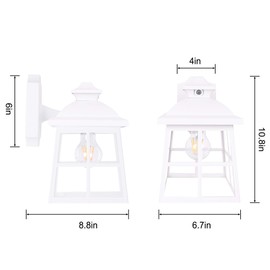 FUDESY Dusk to Dawn LED Outdoor Wall Lantern,White Plastic Photocell Sensor Porch Light with 8W 800LM Edison Filament Bulb,Exterior Wall Mount Light Fixture for Yard,Patio,Garage,FDS747EPSW1