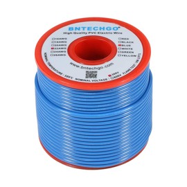 BNTECHGO 22 AWG 1007 Electric Wire 22 Gauge PVC 1007 Wire Solid Wire Hook Up Wire 300V Solid Tinned Copper Wire Blue 100 ft Per Reel for DIY