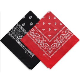 ZENO 2 Pack Bandana - 100% Cotton & Natural Fibres - Neckerchief Without Polyester - High Quality, Soft, Durable & Machine Washable - Bandana Men & Women - Unisex & Children - Red & Black