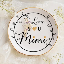COLLECTIVE HOME - Ceramic Jewelry Tray, Gift for Mimi Nana Grandma, Decorative Jewelry Dish for Rings Earrings Necklaces Bracelet Watch Keys (I Love YOU mimi)