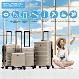 Flight Knight Luggage Sets TSA Lock Silent Double Spinner Wheels Durable Hardside Lightweight Suitcase With 24x16x10 Carry-On Case Maximum Carry On Bag Size For Virgin & South West Approved Airlines