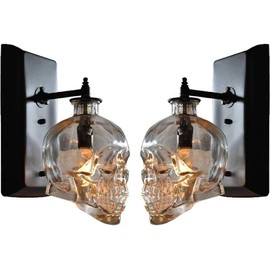 CADPCAG 2 Pcs Set Nordic Decoration Classical Sconces Wall Lighting Glass Skull Wall Lamp Vintage Cool Decor Gothic Wall Mounted Lighting Fixture for Boy Kids Bedroom Living Room Bar Hallway