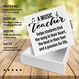 Music Teacher Gifts for Women men, Thank You Appreciation Gifts for Music Teacher, Song in Their Heart, Wooden Box Sign Desk Decor