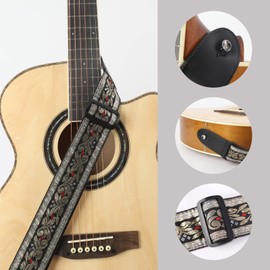 REAL MISSION custom soft Cotton padded Guitar Straps leather for folk Bass Electric & Acoustic Best Gifts for Kids Guitarists (silver black, Other)