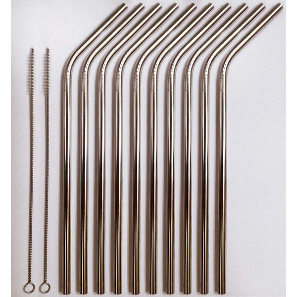CocoStraw 10 Reusable Straws - Stainless Steel Drinking - Set of 10 + Cleaner - Eco Friendly, SAFE, NON-TOXIC non-plastic- CocoStraw Brand