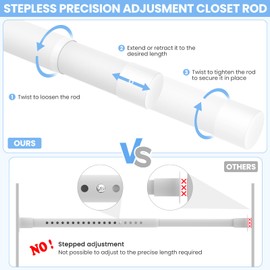 Closet Rods for Hanging Clothes, 17 to 28 Inch Heavy Duty Stepless Adjustable Closet Hanging Rod, 1.3 Inch Diameter Metal Closet Rod for Wardrobes Laundry Bedroom RV