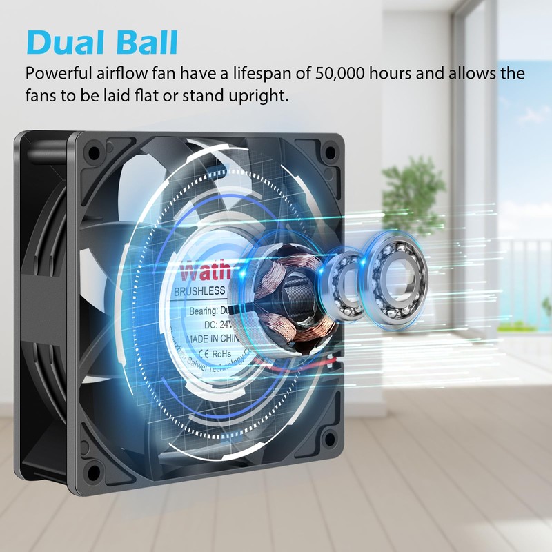 Wathai 120mm x 38mm Replacement 24V Fan Dual Ball High