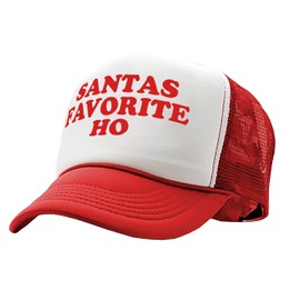 Santas Favorite HO - Christmas Claus Funny - Vintage Retro Style Trucker Cap Hat (Red)