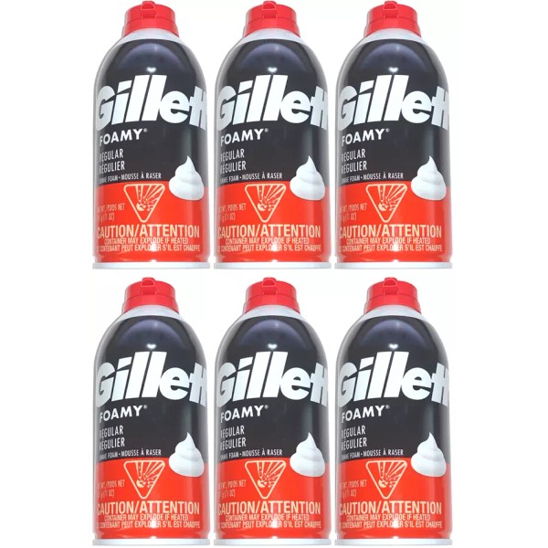 Gillette Foamy Regular Shave Foam, 11oz - Pack of 6
