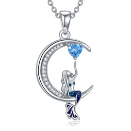VONALA Mermaid Necklace for Women S925 Sterling Silver Sea Mermaid Moon Pendant Mermaid Jewelry Gifts for Women Girls Teens