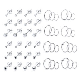 MILACOLATO 24 Pairs Tiny Stainless Steel Stud Earrings for Mens Womens Small Endless Hoops Earrings Set CZ Ball Stud for Lip Tragus Cartilage Piercing Jewlry