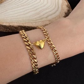 2Pcs/set Magnet Couple Bracelets Heart Attraction Bracelet Stainless Steel Charm Simple Cuban Chains Key Lock Jewelry Gifts