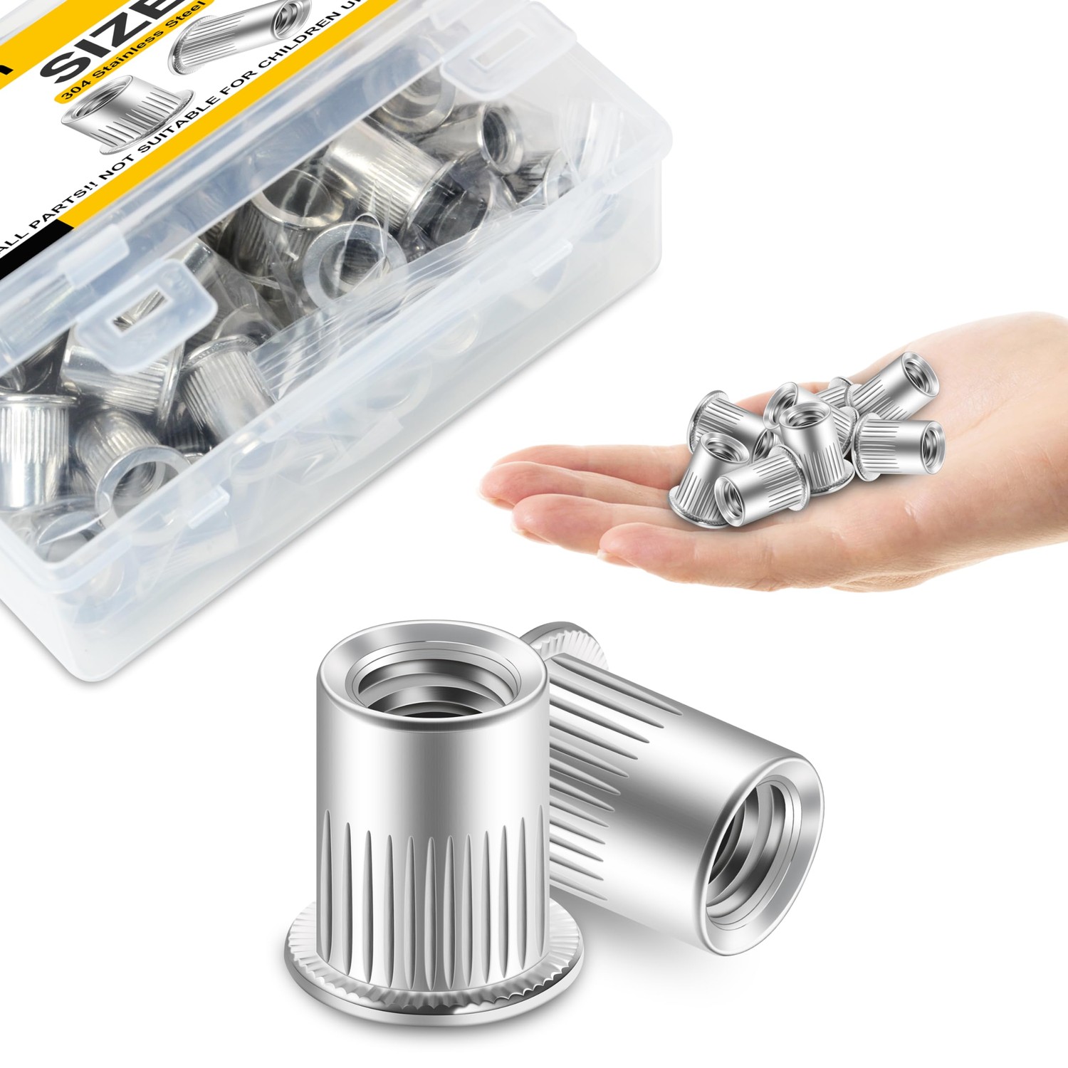 Mywish 100Pcs #10-24 Rivet Nuts, 304 Stainless Steel Flat Head Knurled ...