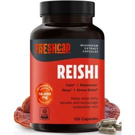FreshCap Mushrooms Reishi Mushroom Supplement 14,000mg - Reishi Mushroom Capsules Extract, Supplements Herbal Supplements, Ayurveda Nootropic Red Reishi Supplement (120 Capsules)
