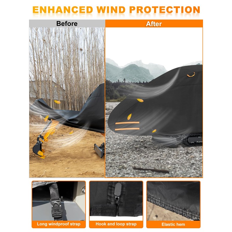 Small Mini Excavator Cover, 420D Waterproof Zippered Storage Cover |