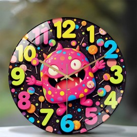 12-Inch Silent Glass Wall Clock, Monster Clock Candy Lollipops ” Silent Non-Ticking Clock, Battery Operated (AA Batteries Not Included), Artistic Home Decor