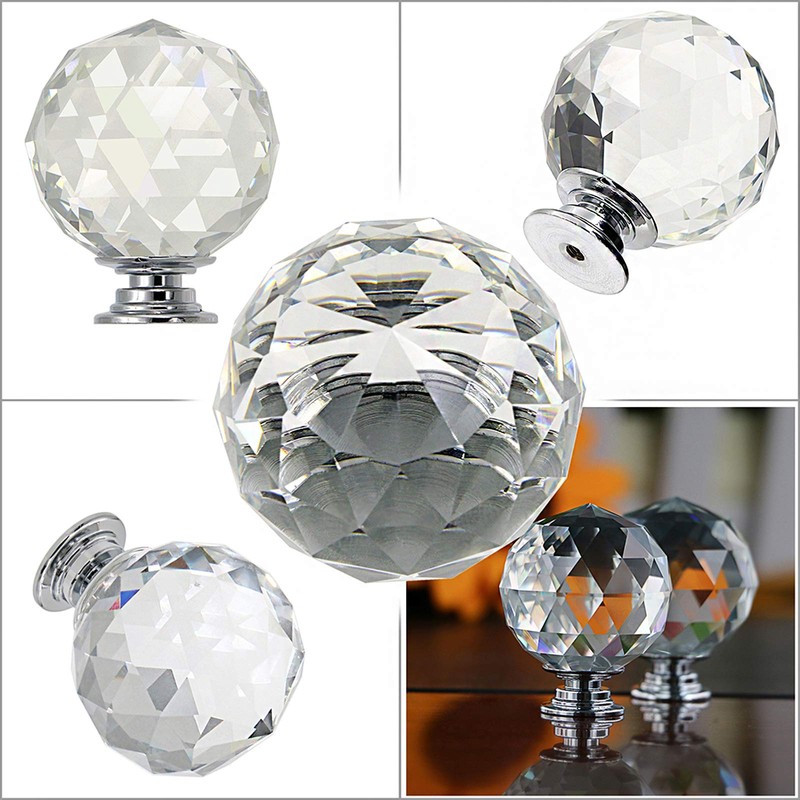 IGNPION 8x30mm Crystal Glass Cabinet Handle Knobs Kitchen Drawer Door