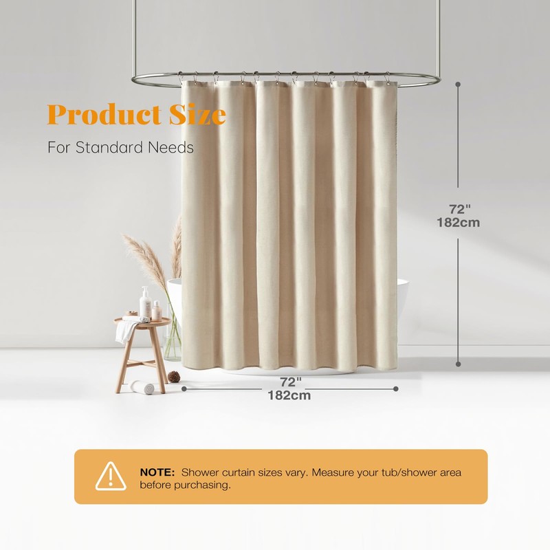 BTTN Fabric Shower Curtain, Linen Textured Heavy Duty Polyester Cloth