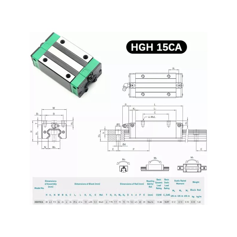 HGH 일반적인 HGH15CA 선형 레일 캐리지 블록 HGR15 가이드용 베어링