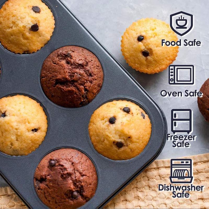 Muffin Tray 6 Cups 2 Pack Non Stick Deep Sturdy