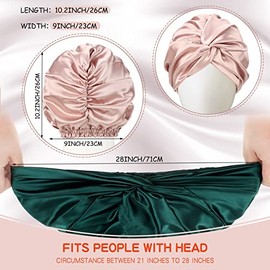 3 Pieces Silk Hair Wrap for Sleeping Women Bonnet Silk Sleeping Bonnet Elastic Hair Care Sleep Cap for Natural Curly Hair (White, Rose Gold, Green)