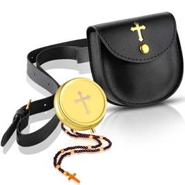 Huhumy 2 Pcs Pyx for Communion Host Catholic Leather Pyx Burse Cross Gold Toned Case Catholic Box for Communion Priests Deacons Eucharist Holy Gift