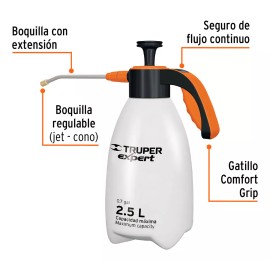 Truper Fumigador 2.5 Litros, Mango Ergonómico, Truper Expert Color Blanco
