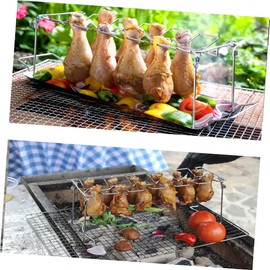Sosoport Bbq Folding Stainless Steel Chicken Leg Rack Portable Cooking Grid for Camping and Outdoor Barbecue Activities Durable and Easy to Clean and Warp Design