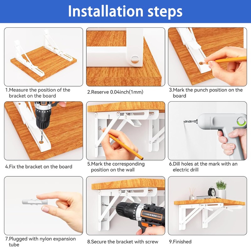 Catekro Folding Console 200 mm, 2 Pieces Folding Console Heavy