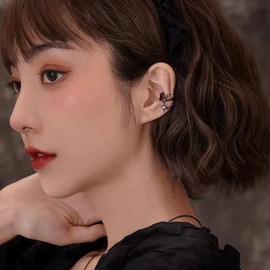 GulCean Goth Ear Cuff Earrings For Women Non Piercing Blue Zirconia Trendy Gothic Liquid Metal Thorns Asymmetrical Black Ear Cuffs Wrap Crawler Climber Clip On Earrings