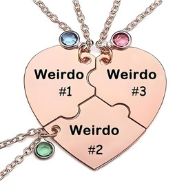 LIU JUN Bff Necklace For 3/4，Weirdo 1 Weirdo 2 3 Heart Pendant Stainless Steel Crystal Friendship Necklaces For Women Best Friends Sisters Forever Jewelry Gifts (Weirdo3-rose gold)