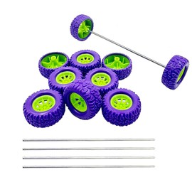 10PCS Toy Car Wheel RC Car Rubber Tire Wheel with 5PCS Shaft Round Rod Axles for RC Car Truck Robot DIY Model Toy Wheel Parts (2x29mm Purple)