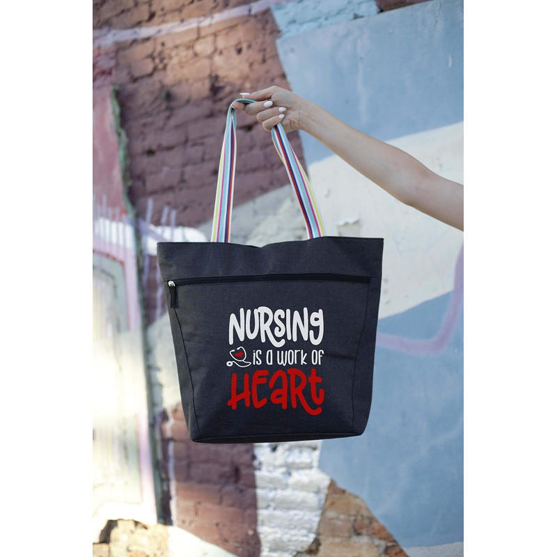Large Nursing Zippered Tote Bags with Pockets for Nurses -