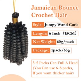 S-noilite Jamaican Bounce Crochet Hair 15 cm, Jumpy Wand Curls Crochet Hair, Short Pre-curled Crochet Braids Hair Extensions, Synthetic for Black Women, 1 Pack 60g, Black to Grey