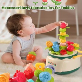 ENIKMOSD Montessori Flower Garden Toy from 1 Years, Montessori Plug-In Game, Threading Games from 1 2 3 4 5 Years, Motor Skills Toy, Educational Toy, Sorting Game for Children from 18 Months