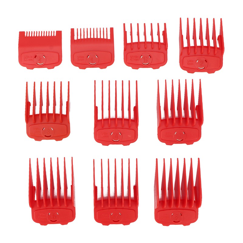 10pcs Professional Hair Clipper Guide Comb Red Hair Trimmer Cutting