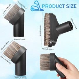 6 Pcs 25mm and 36mm Vacuum Brush Horse Hair Round Brush, 5.9 Inch Vacuum Floor Brush 1.25 Cleaner Vacuum Attachment Brush Soft Bristles Replacement with 1-1/4 Inch to 1-3/8 Inch Adapter (Simple Style)