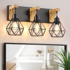 VbiTmn Farmhouse Bathroom Light Fixtures, 3 Light Bathroom Vanity Light, Rustic Lighting Fixtures Over Mirror, Wall Sconces Lighting with Elegant Metal Lampshade for Living Room, Bedroom, Hallway