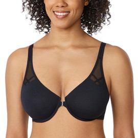 Delimira Women's Front Fastening Bras Underwire Non Padded Plunge Racer Back Comfort Plus Size Bra Black 36DD