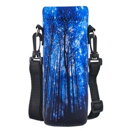 Mibbxea 1000 ml Water Bottle Carry Bag, Shoulder Bag for Bottles, Neoprene Bottle Cooler with Carry Strap for Men Women Travel, Cycling, Hiking, Gym, Running, Camping (Forest)