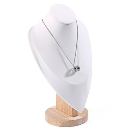 TANG SONG 12.2'' Wooden Bottom Leather Soft Mat Portrait Necklace Display Stand NecklaceOrganizer Holder (White)