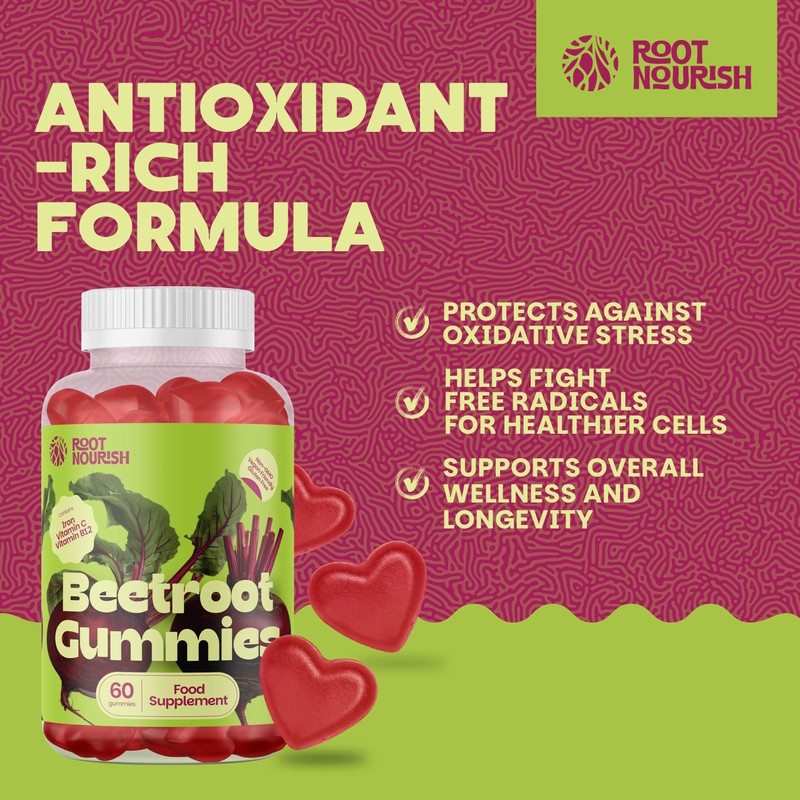 RootNourish Beetroot Gummies – High Strength Iron, Vitamin C, B12