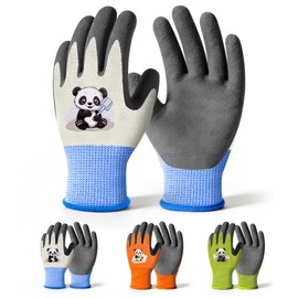 Mr. Panda 3 pares de guantes de jardinería para niños de 2 a 4 años, guantes de jardín para niños con revestimiento de goma, guantes de trabajo para n