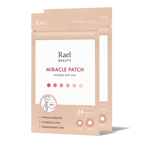 Rael Acne Pimple Healing Patch - Absorbing Cover, Invisible, Blemish Spot, Hydrocolloid, Skin Treatment, Facial Stickers, Two Sizes, Blends in with skin (48 Patches, 2Pack)