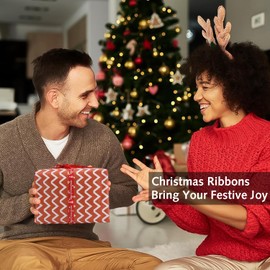 2 Rolls 10 Yard Merry Christmas Ribbon Grosgrain Wrapping Rope with Snowflake Pattern for Christmas Favor Party DIY Crafts Package Decor (White Font)