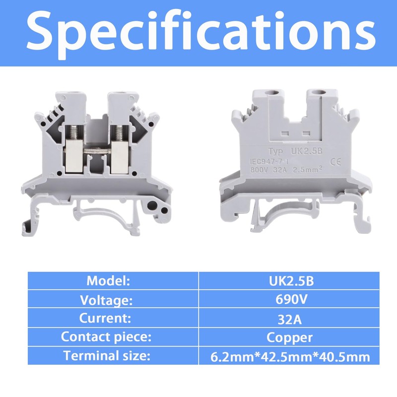 XINTAIHELE DIN Rail Terminal Blocks Kit DK2.5N Terminal Block Connectors