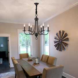 6-Light Black Farmhouse Chandelier,Industrial Modern Light Rustic Candle Style Hanging Lighting Fixture for Dining Room, Kitchen Table, Living Bedroom, Entryway, Foyer, Staircase,Office