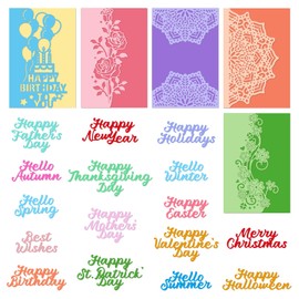 INFUNLY 7pcs Flower Edge Die Cut Word Metal Die Cut for Card Making Happy Birthday Lace Assorted Rose Cutting Die for Greeting Cards DIY Scrap-Booking Wedding Invitation Decor