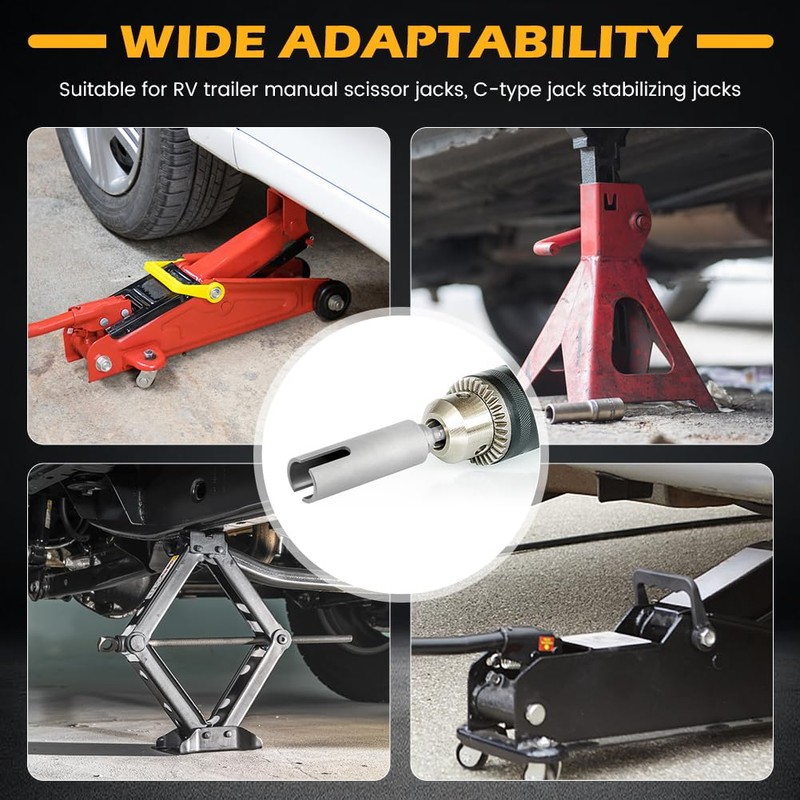 Stainless Steel Scissor Jack Drill Adapter & 2 Adapter Bits,